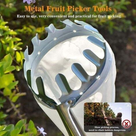 Cueilleur De Fruits INOX Réglable Jusqu'à 2 M – Sac En Tissu + Tête 14 Cm – Idéal Pommes, Cerises, Pêches, Poires
