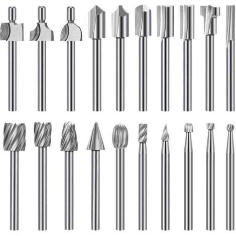 Jeu de Mèches de Gravure Haute Dureté, 10pcs Mèches de Gravure en Carbure HSS & 10pcs Mèches de Toupie Tige 1/8"(3mm) pour Outils Rotatifs pour Bricolage en bois, Mèches de Toupie en bois, Sculpture, (1/5)