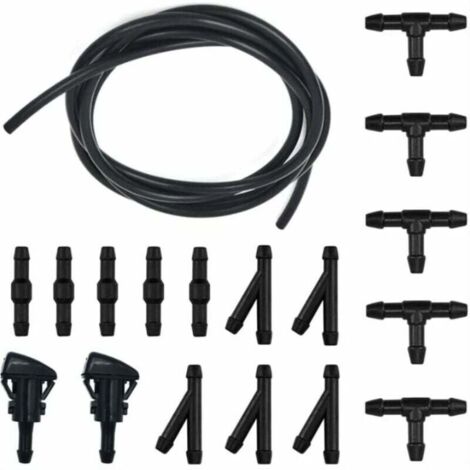 Durite Lave Glace, Kit de Tuyau Essuie Glace, 5M Tuyau de Liquide de Lave-Glace, avec raccord de tuyau 15 Pices + 2 Pcs Buse (1/4)