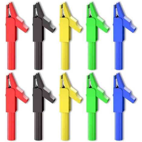Pinces Crocodile isolées avec prise banane de 4mm, 10 pièces, 300V, 15a, cinq couleurs, pour les tests électriques multimètre