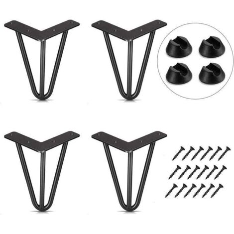 Lot de 4 Pied de Table 10cm Pied Meubles DIY pour Table à Manger Basse Bureau Noir + Protège Pieds et Vis (1/5)