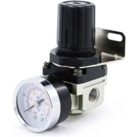 GABRIELLE Régulateur de pression d'air, AR2000-02 G1 / 4 Compresseur à Commande Pneumatique avec Manomètre, 1/4 Soupape Jauge Réglable de Pression d'Air en Alliage d'aluminium avec Support