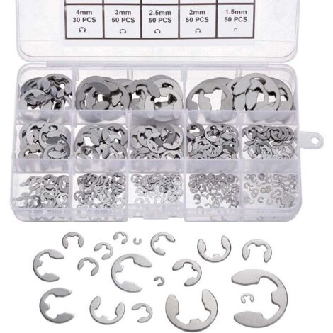 Clip Anneau 304 Inox Circlips Exterieur Assortiment De Circlips 1.5/2/2.5/3/4/5/6/7/8/9/10/12/15 mm Divers Usages 400Pcs (1/5)