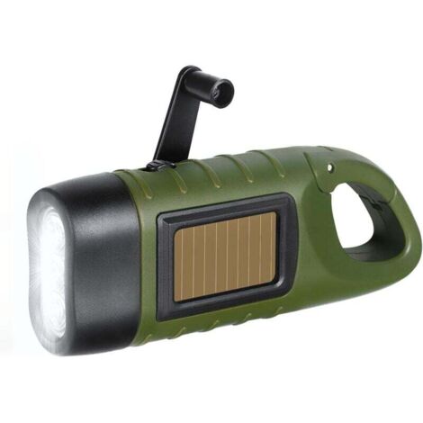 Lampe de poche solaire à manivelle, lampe de poche LED rechargeable d'urgence compacte, lampe de poche de survie portative, lampe de poche dynamo à mousqueton à enclenchement rapide pour l'extérieur,