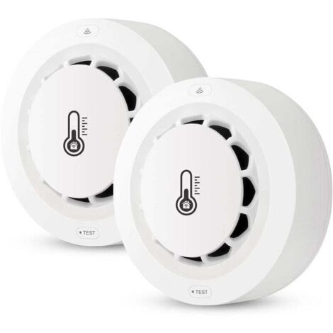 Détecteur de fumée WiFi, 1 Pack Capteur de température et humidité, thermomètre sans fil hygromètre, Tuya/Smart App, Alarme Incendie, pour la surveillance à distance et Smart Home