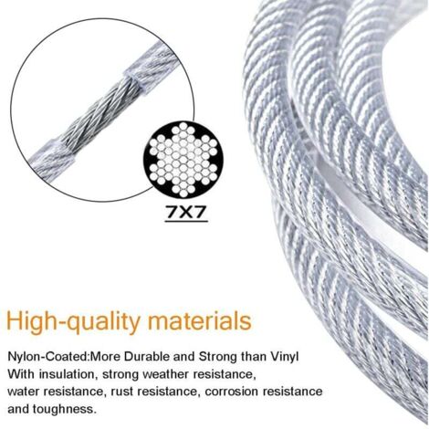 NEMMXUB Corde en Acier Inoxydable à Suspendre Kit,35M/3mm Câble en Acier Inoxydable Revêtu avec M5 Tendeurs de Fil,Kit Cable Metallique 304 pour Outdoor Suspension,Corde a linge,Plante Grimpante NEMMXUB Corde en Acier Inoxydable à Suspendre Kit,35M/3mm Câble en Acier Inoxydable Revêtu avec M5 Tendeurs de Fil,Kit Cable Metallique 304 pour Outdoor Suspension,Corde a linge,Plante Grimpante