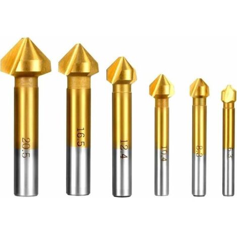 6Pcs 90° HSS Fraise à Noyer Titane Conique Cylindrique Trois Taillants Outil de Vis Convient Pour DIY