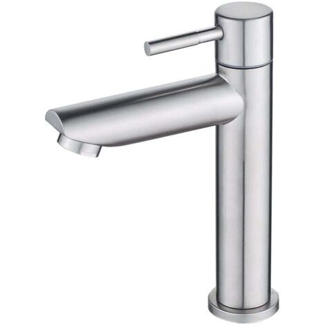 Robinet De Salle De Bain En Acier Inoxydable - Robinet Eau Froide Levier Simple Avec Tuyau - Design Moderne Argent