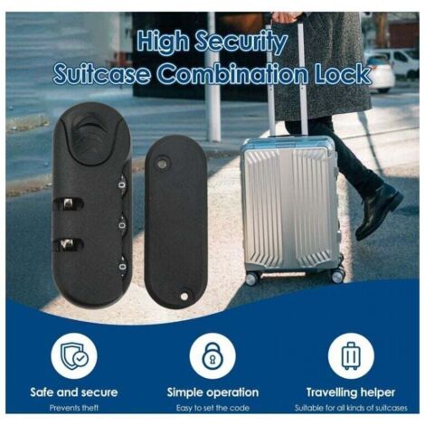 Serrure à bagages DAMILY - Code douanier - Antivol - Noir - Sport