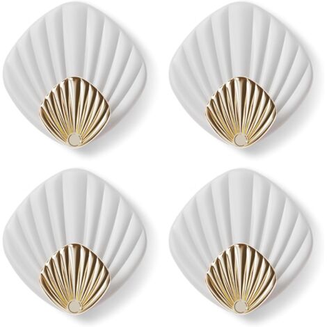 Crochet Adhésif Mural en forme de coquillage, HP004-W Crochet Autocollant Moderne pour Salle de Bain et Cuisine, Patere porte manteau, Crocher adhesif pour mur, Lot de 4, Blanc (1/5)