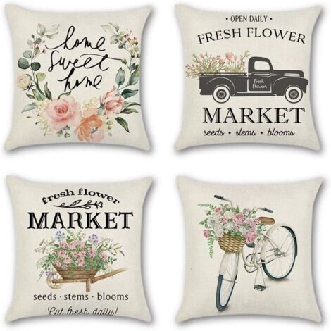 Lot de 4 housses de coussin décoratives respirantes colorées pour voiture, maison, lit, bureau, café, jardin, extérieur