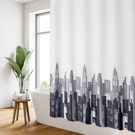 Rideaux de Douche Imperméable Résistant et Anti-moisissure Rideau de Douche en Polyester avec 12 Crochets, Rideau pour Salle de Bain, Lavable en Machine, 180 cm x 200 cm Blanc/Noir (1/5)