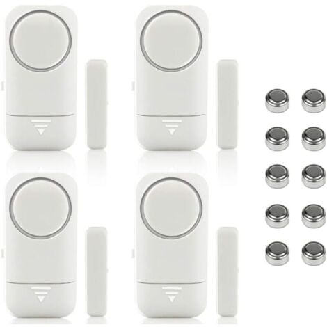 Lot de 4 alarmes magnétiques pour fenêtre et porte - Alarme maison- Système anti-vol sans fil - Piles incluses- Anti-Intrusion Anti-Vol Contre Cambriolage Détecteurs 120dB Sirène avec Piles- Blanches