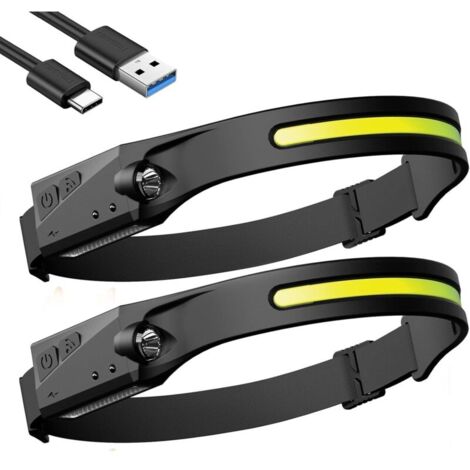Lampe Frontale LED Rechargeable, 2Pcs Torches Frontales de Course Étanches, Lampe Frontale avec Fonction de Capteur Sensible et 5 Modes, Adaptée à la Randonnée, Camping et à la Pêche