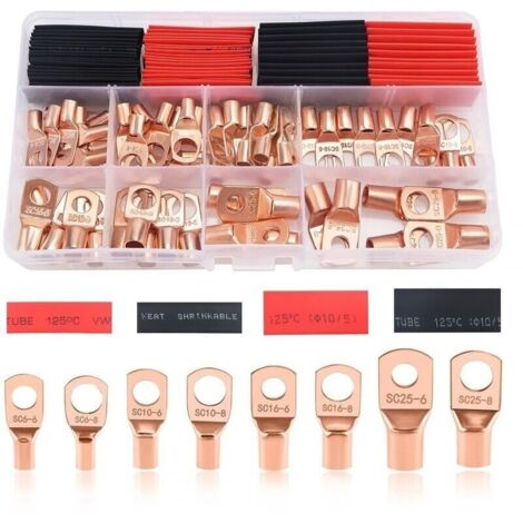 120 Pièces M6/M8 Cosses à Anneau Kit, Cosses de Câble Tubulaires, Cosses de Embouts de Câble de Batterie, pour Câble électrique, avec Gaines Thermorétractables, Doré