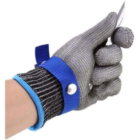 Gant de Boucher en Cotte de Maille Acier inoxydable résistant Coupe Bleu Haute Performance Niveau 5 Protection XL (1/5)