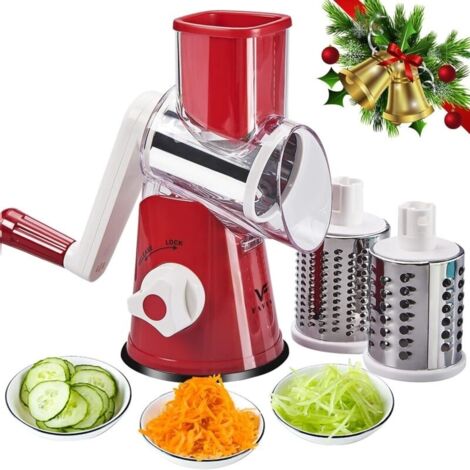 Râpe à Main rotative pour légumes, Râpe à Légumes Manuelle-Multifonctions Rape à Tambour,avec 3 Lames en Acier Inoxydable,pour Les Fruits, Les Légumes et Le Fromage (Rouge)