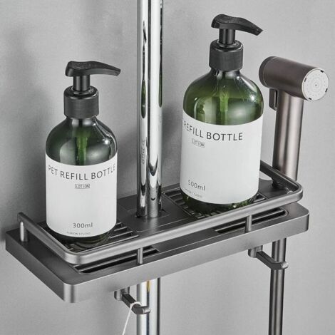 Etagère de douche Porte-savon de douche Rangement de douche dans la salle de bain, sans perçage, support mural auto-adhésif résistant à la rouille avec porte-savon de douche, crochets et porte-serviet (1/5)
