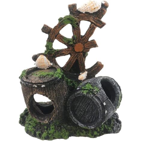 Lin's Wood Grotte décorative pour Aquarium - Ne se décolore Pas - paysager Robuste et Durable pour Le Bureau pour la Maison - tonneau de vin de Roue de Vent.