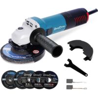 Meuleuse d'Angle 800W, Ø125mm, 11800 tr/min, Capot Rapide, Poignée Auxiliaire, Inclut 2 Disques à Meuler, 2 à Lamelles et 2 de Coupe pour Polir et Découper
