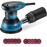 Ponceuse excentrique 300 W, 125 mm, 6 vitesses, 4000-12000 tr/min avec dépoussiéreur et 10 types de papier de verre, Ponceuse orbitale aléatoire, idéale pour les travaux de bricolage