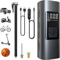 6000mAh Mini Pompe à Air Électrique, Compresseur à Air Portatif Gonfleur Pneus sans Fil 150PSI avec écran LCD Numérique, Pompe a Velo Electrique avec Lampe LED pour Moto Trotinette, Voiture--