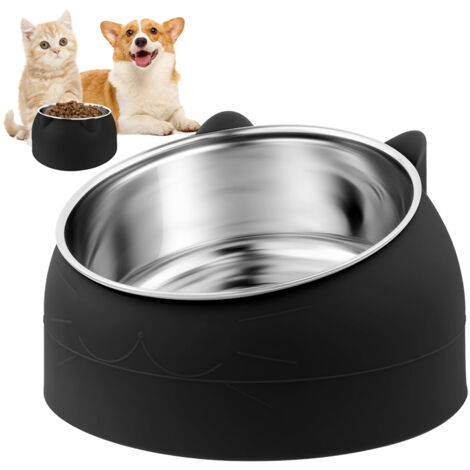 Gamelle Chat, 400ML Gamelle Chat en Acier Inoxydable, Gamelle Chat Surélevée, Gamelle pour Chat Incliné à 15°, Détendre la Colonne Cervicale, pour Chat Chiots Lapins