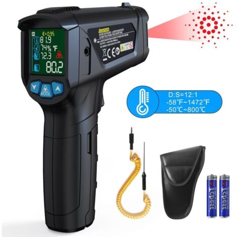 Thermomètre Infrarouge, Pistolet de Température Infrarouge Numérique sans Contact Laser, -50℃ 800℃ avec Émissivité Réglable, Pour Le Barbecue, La Voiture et L'industrie (pas pour l'homme)