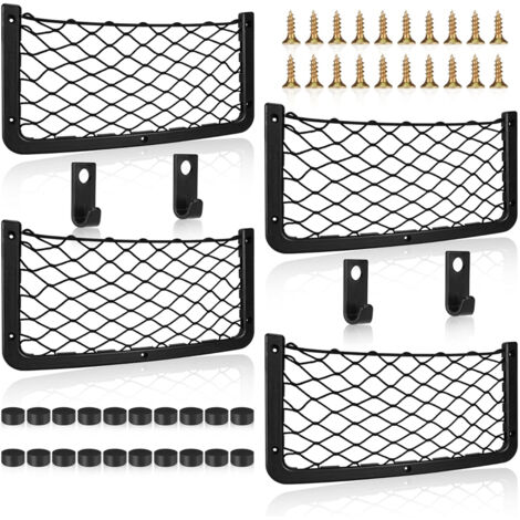 4 Pack filet rangement pour voiture,sac pocket filet a foin,filet de rangement de coffre,volume élevé organizer de voiture,Élastique Filet de Rangement de Coffre pour auto, camping-cars, bateaux, mais