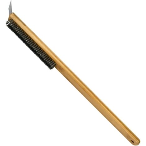 1 brosse à pizza avec manche en bois et poils en acier inoxydable, brosse de nettoyage portable pour four extérieur
