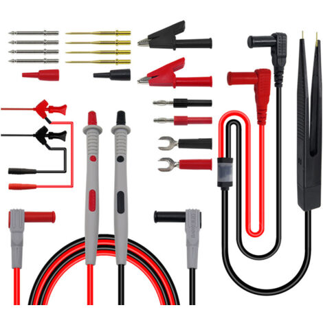 Kit de Câbles de Test Multi 21 en 1 Multimètre Électrique Câble Test avec Pinces Crocodile de Test Ressort Sonde Grabber Fiche Banane pour Tension Voltmètre pour Testeur Circuit Tension