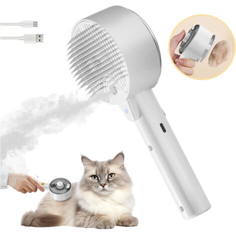 Brosse à vapeur pour chat, peigne de massage antistatique 4 en 1, brosse de toilettage multifonctionnelle pour chat Spray pour démêler et éliminer les poils courts et longs, les nœuds et les poils lâc