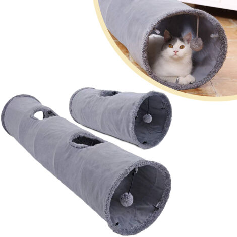Katzentunnel mit Spielball, 30 x 130 cm und 30 x 67 cm, faltbarer und erweiterbarer Spieltunnel aus Leinenimitat, leicht zu reinigen, robustes Spielzeug, Durchmesser: 30 cm