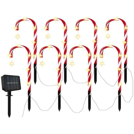 Set di 8 luci a forma di bastoncino di zucchero, decorazione natalizia per esterni, luci a forma di bastoncino di zucchero, luci solari da giardino, lampade da giardino a LED, luci da vialetto a forma (1/5)