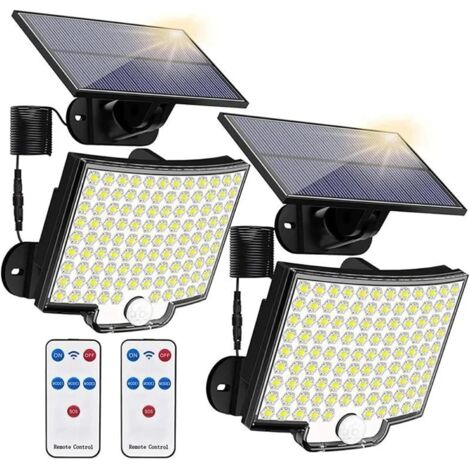 Lámpara solar exterior, luces solares para jardín con 3 modos, detección de presencia, 106 LED, apliques de pared impermeables para balcón, jardín o garaje. (1/5)