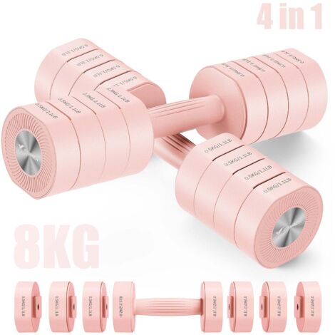 4-in-1 Adjustable Dumbbell - MERACH, Set of 2 Weights from 1 to 8KG, Home or Gym, for Men and Women, Pink