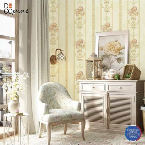 Papier Peint Intissé 3D Floral Ruban Beige – Rouleau Décor Élegant 0,53 x 10m – Decopine (1/5)