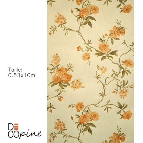 Papier Peint - DECOPINE - Jardin Flottant - Floral 3D Embossé - 0,53 x 10 m - Jaune Doré (1/4)
