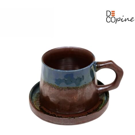 Tasse à café en céramique – DECOPINE – 330 ml – Style wabi-sabi japonais – Bleu dégradé (1/3)