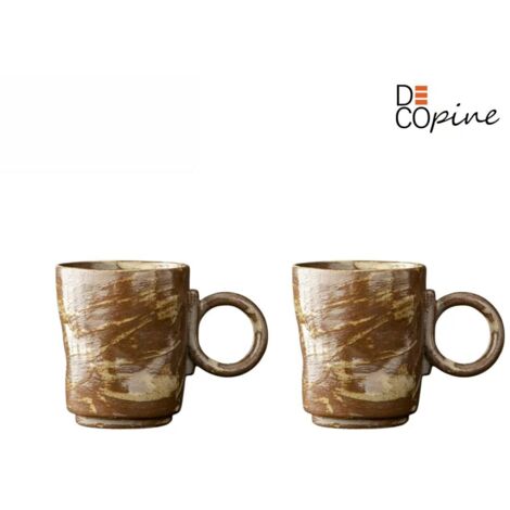 Tasses à café - DECOPINE - Lot de 2 - 150 ml - Céramique marron - Style wabi-sabi japonais (1/5)