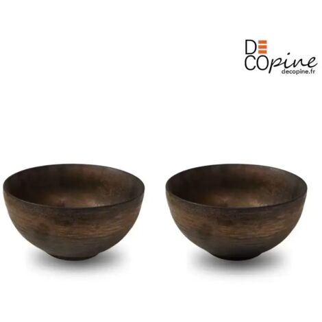 Lot de 2 Bols Faits Main Effet Bois Doré – Ø13,5 x H7 cm (1/5)