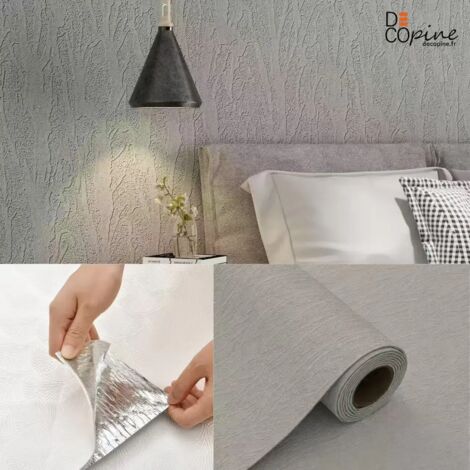 Papier Peint Auto-Adhésif Effet Pierre Minérale Gris Clair – Texture Relief – Imperméable – 60 × 280 cm (1/3)