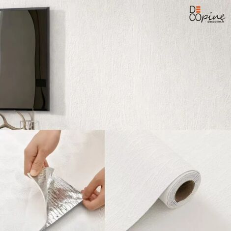 Decopine Papier Peint Auto-Adhésif Effet Pierre Minérale Blanc – Texture Relief – Imperméable – 60 × 280 cm (1/3)