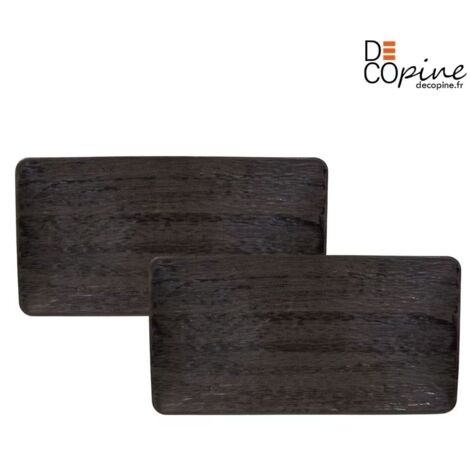 Plateau rectangulaire artisanal effet bois foncé 35x18 cm Decopine- Lot de 2 (1/3)