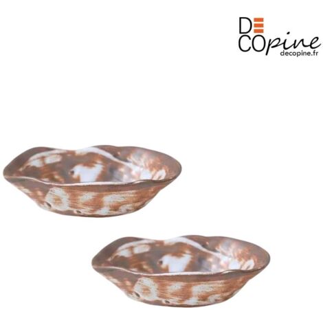 Bol artisanal brun et blanc 9,8x6,5 cm Decopine- Lot de 2 (1/3)