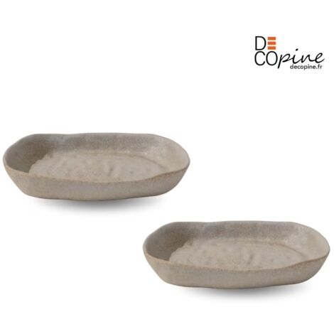 DECOPINE Lot de 2 coupelles décoratives artisanales 22,5 x 3,8 cm beige minéral (1/4)