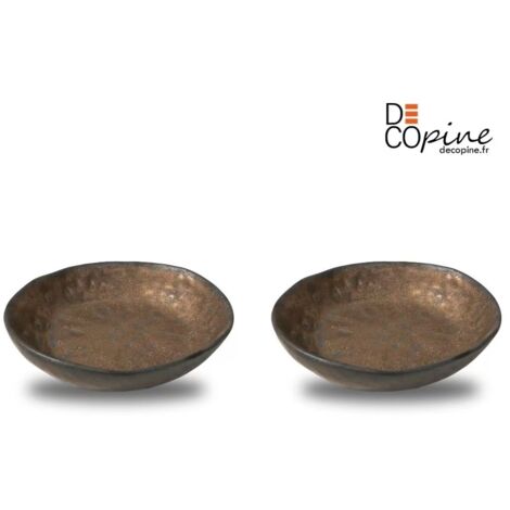 Decopine Lot de 2 assiettes creuses en céramique faites main 18,8 x 17 x 4,3 cm – Brun foncé – env. 500 ml (1/4)