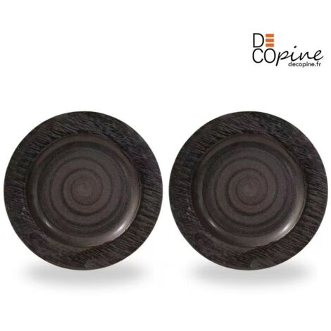 Assiette plate artisanale noir profond 27,5x27,5 cm Decopine- Lot de 2 (1/3)