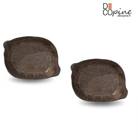DECOPINE Lot de 2 plats décoratifs artisanaux 24,5 x 17 cm brun foncé minéral (1/3)