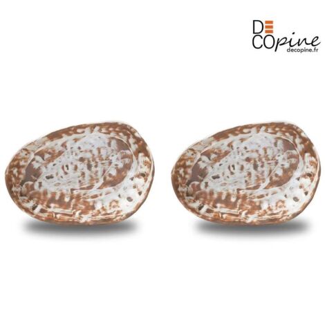 Decopine Lot de 2 coupelles décoratives artisanales 22,5 x 3,3 cm effet coquillage (1/3)